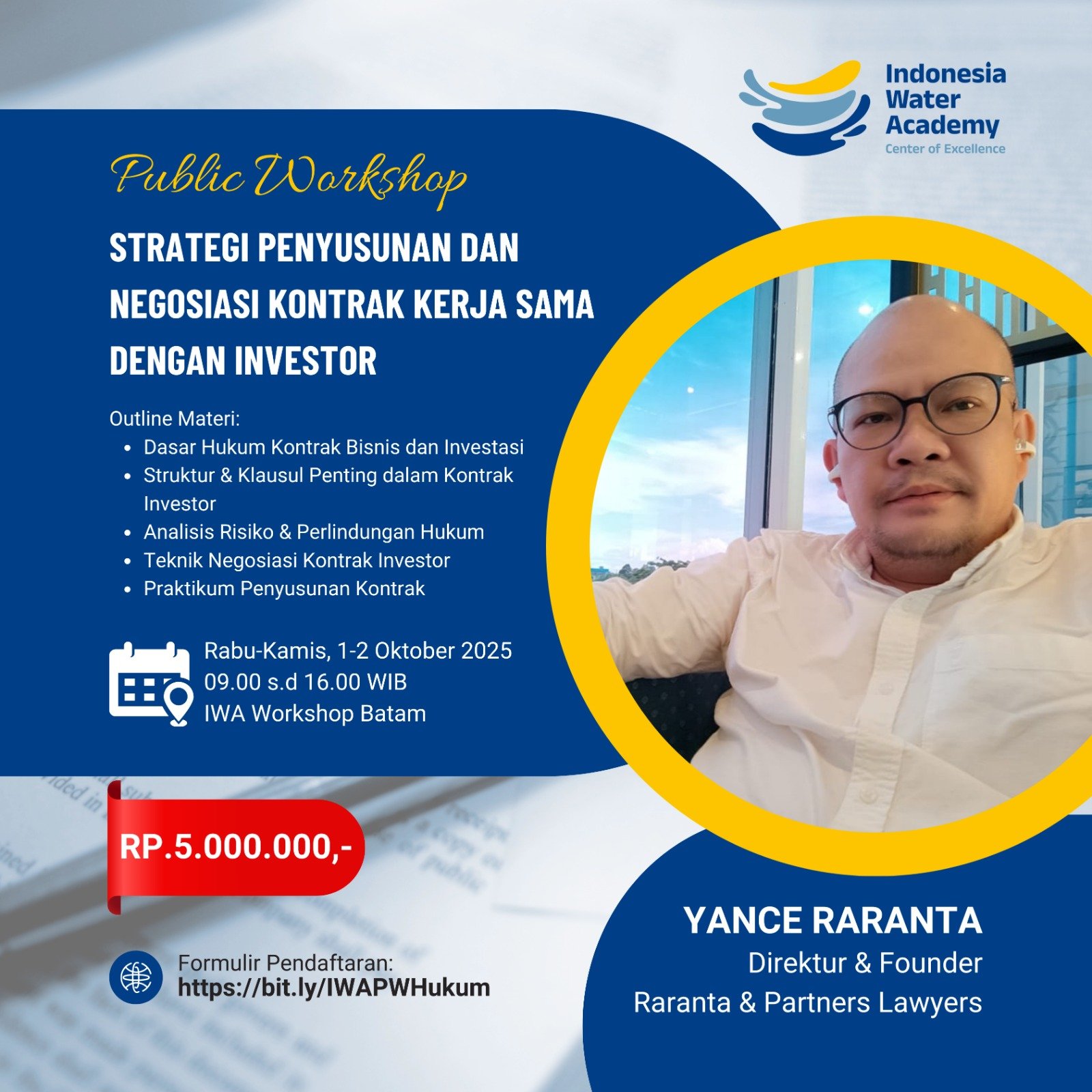 Public Workshop: Strategi Penyusunan dan Negosiasi Kontrak Kerja Sama dengan Investor